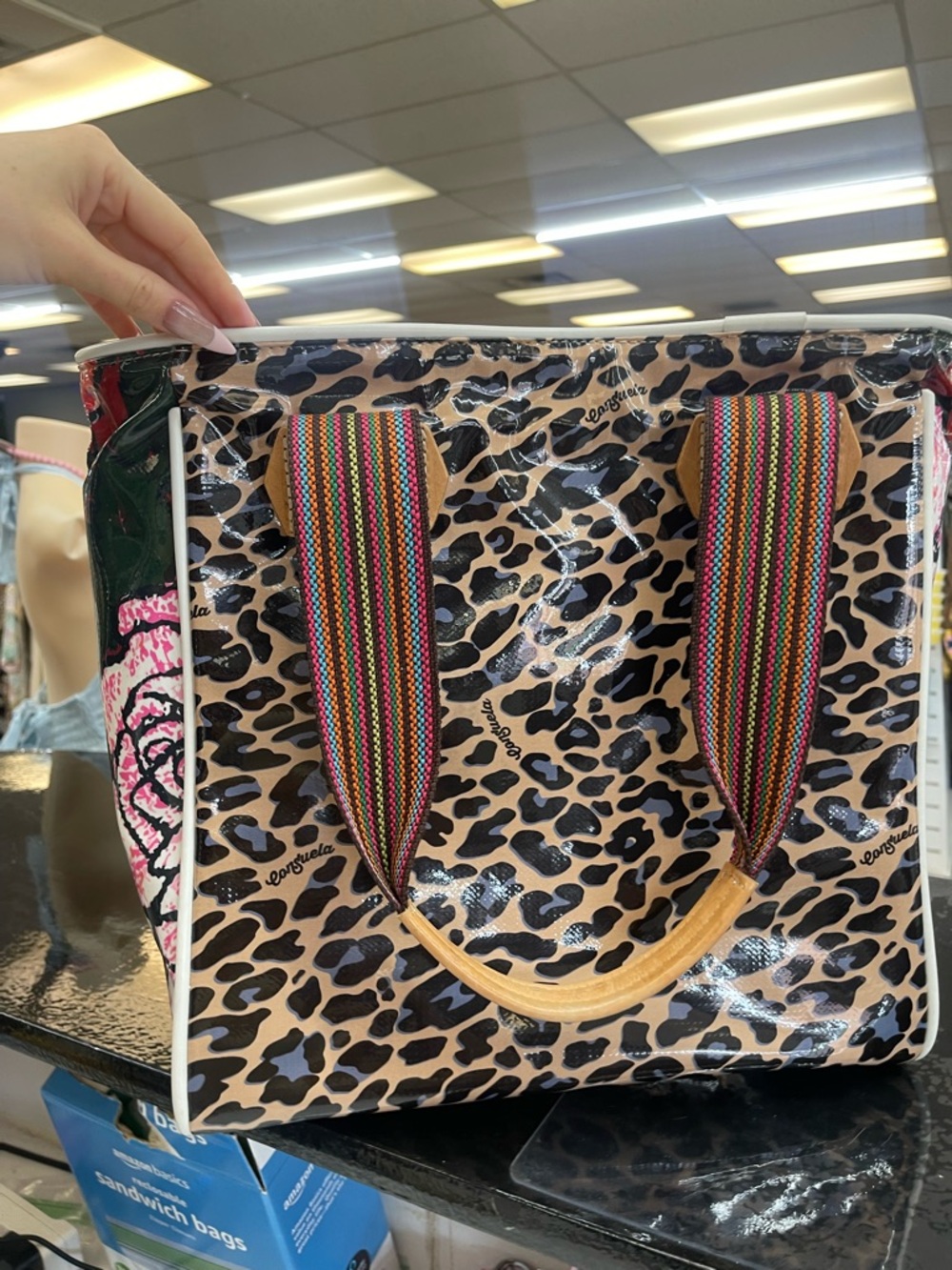 Consuela Leopard Print Tote with Multicolor Ribbon Handles - Picture 4 of 7